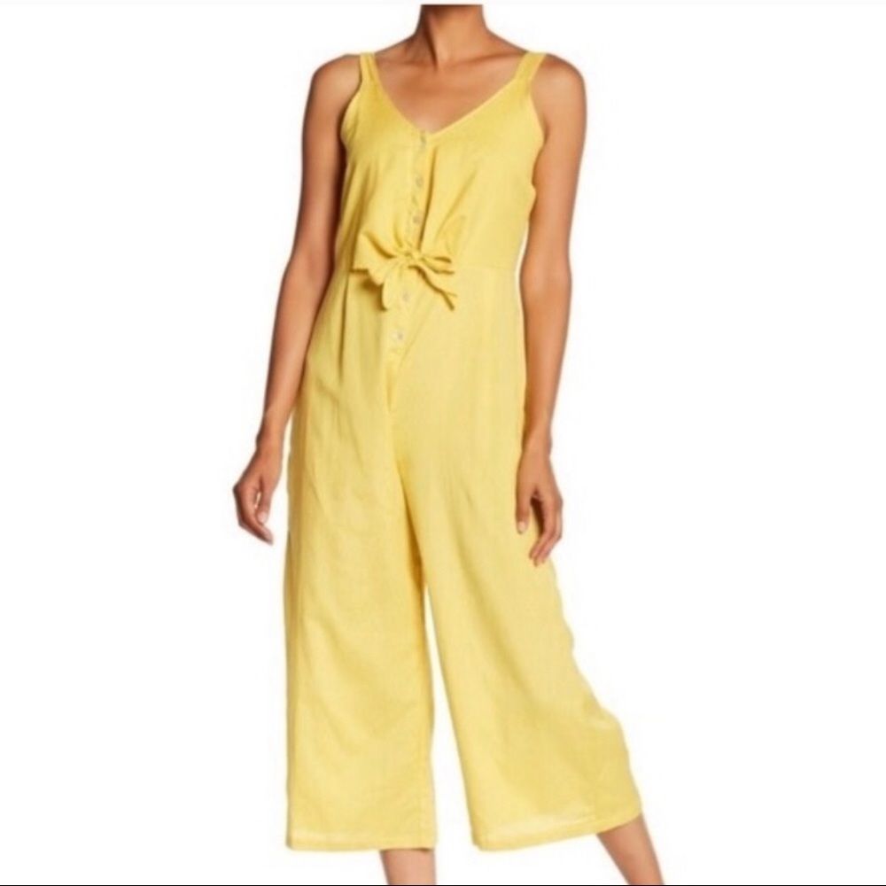 Bobeau Yellow Wide Leg Button Front Jumpsuit